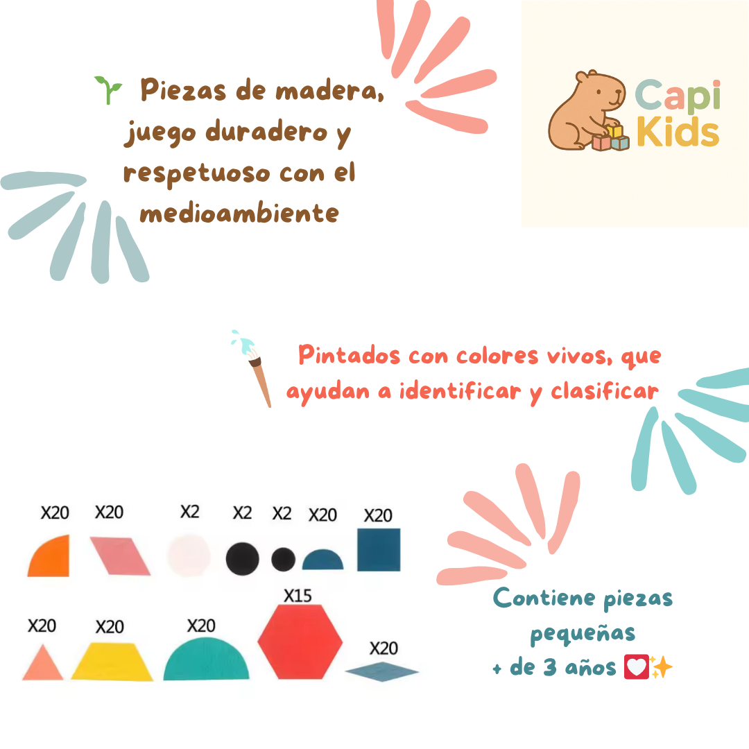 Puzzle de figuras geométricas Montessori - 180 Piezas